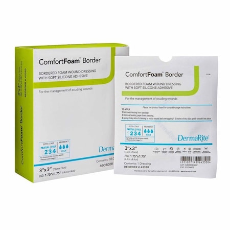 Comfortfoam Border Foam Dressing 3 X 3 Inch With Border Waterproof Backing Silicone Adhesive Square Sterile, 10PK 43330